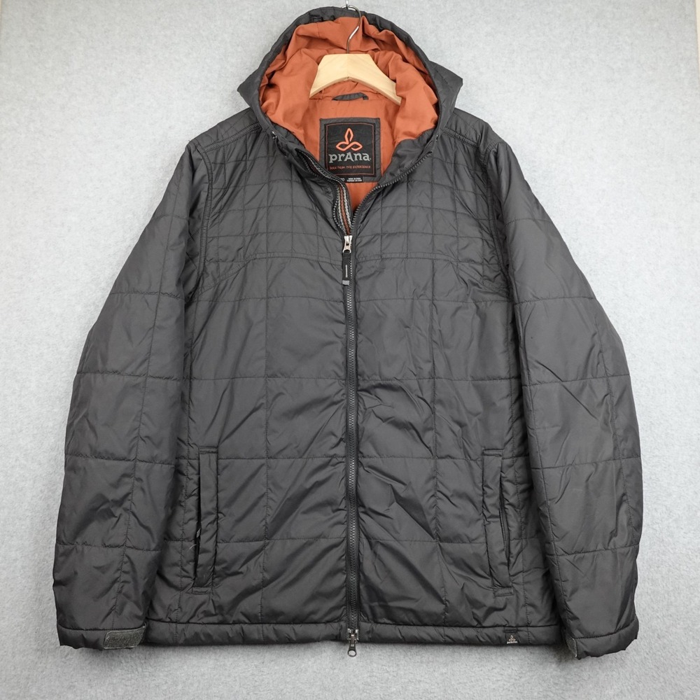 prAna Puffer Jacket Mens Large Gray Quilted Full Zip Hiking Outdoor Gropcore